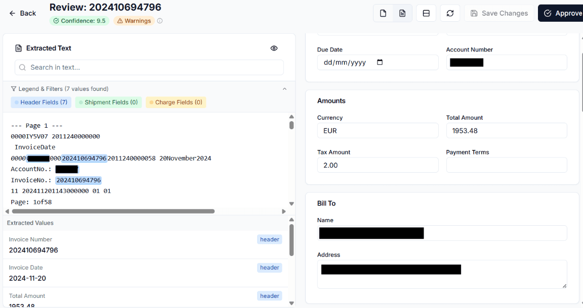 Extraction review with audit trail